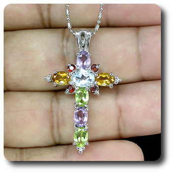 PENDENTIF GRENAT CITRINE PERIDOT TOPAZE
