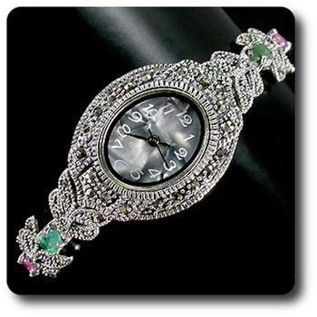 RUBY EMERALD MARCASITE WATCH