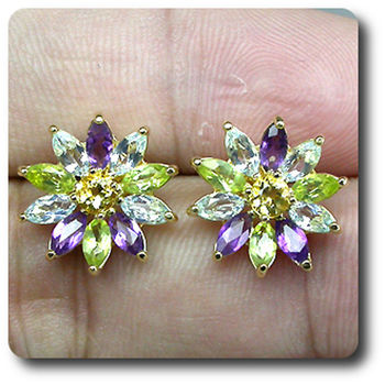 BOUCLES D'OREILLE AMETHYSTE CITRINE PERIDOT