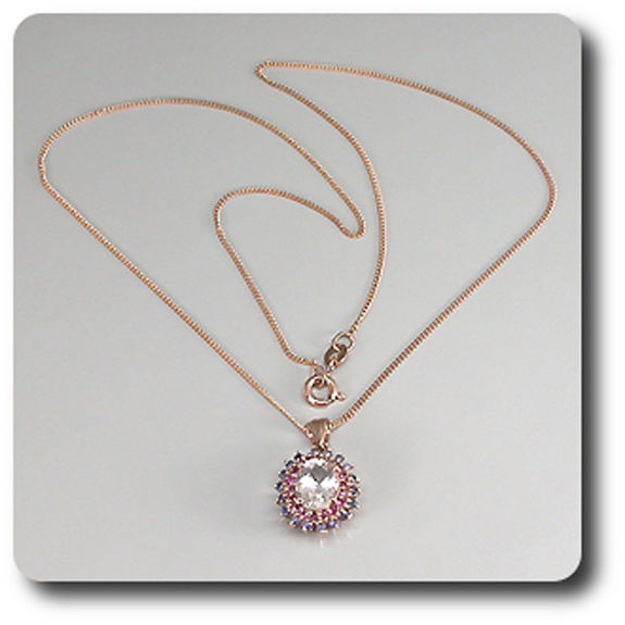 PENDENTIF MORGANITE SAPHIR RUBIS + CHAINE
