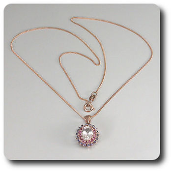 PENDENTIF MORGANITE SAPHIR RUBIS + CHAINE