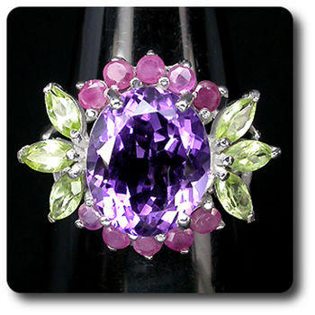 AMETHYST, PERIDOT & RUBY RING