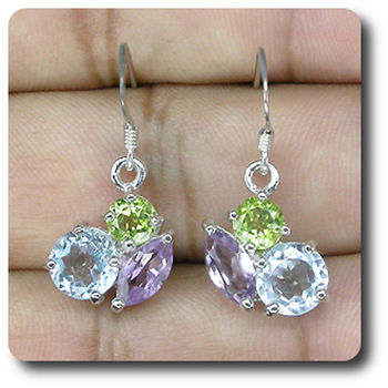 BOUCLES D'OREILLE AMETHYSTE TOPAZE PERIDOT