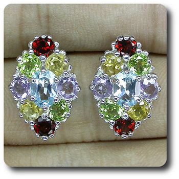 BOUCLES D'OREILLE AMETHYSTE TOPAZE PERIDOT