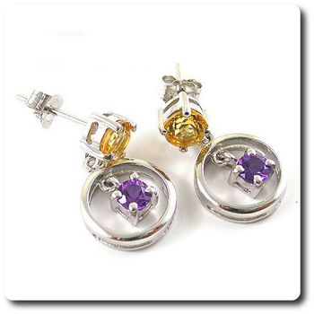 BOUCLES D'OREILLE CITRINE AMETHYSTE
