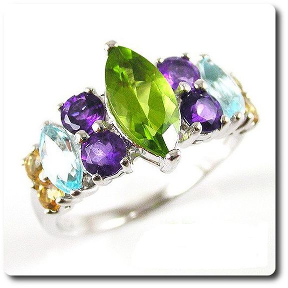BAGUE PERIDOT AMETHYSTE TOPAZE GRENAT