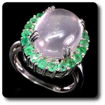 ROSE QUARTZ & EMERALD  RING