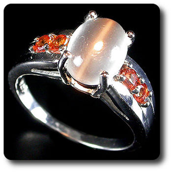 MOONSTONE CATS EYE & ORANGE SAPPHIRE RING
