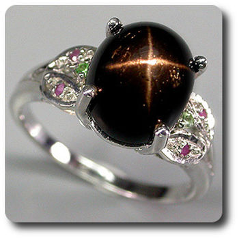 BAGUE DIOPSIDE ETOILE GRENAT TSAVORITE RUBIS