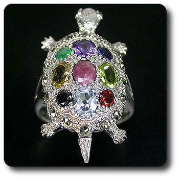 BAGUE PERIDOT CITRINE TOPAZE RUBIS