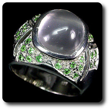 BAGUE QUARTZ ROSE & GRENAT TSAVORITE