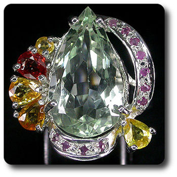 GREEN AMETHYST, RUBY & SAPPHIRE RING
