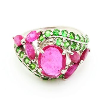 RUBY & TSAVORITE GARNET RING