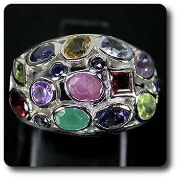 BAGUE RUBIS EMERAUDE GRENAT TOPAZE