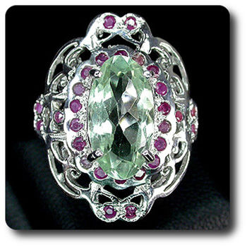 GREEN AMETHYST & RUBY RING