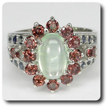PREHNITE, GARNET & SAPPHIRE RING