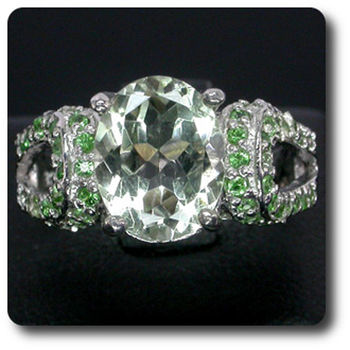 BAGUE AMETHYSTE VERTE & GRENAT TSAVORITE