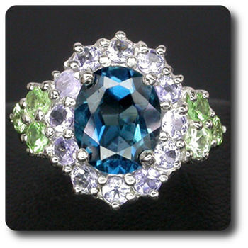 BAGUE TOPAZE TANZANITE & GRENAT TSAVORITE