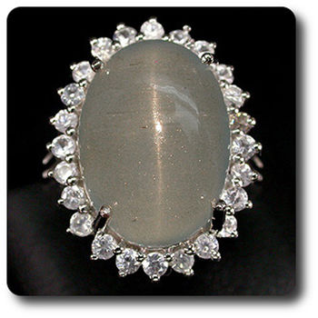 BAGUE AIGUE-MARINE OEIL DE CHAT & ZIRCON BLANC