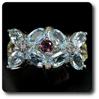 TOPAZ, PERIDOT, GARNET & TANZANITE RING