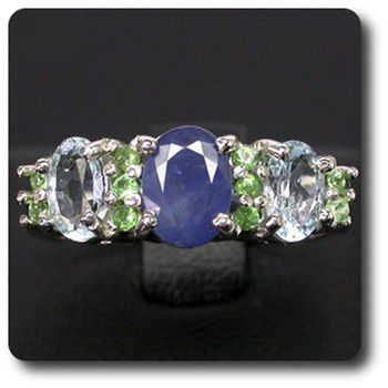 SAPPHIRE, TOPAZ & TSAVORITE GARNET RING