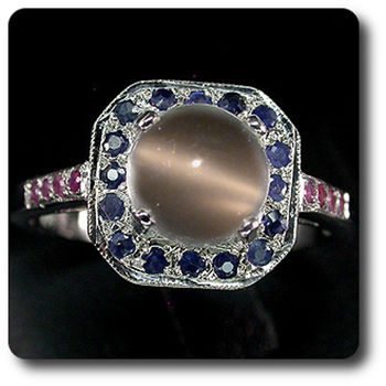 MOONSTONE, SAPPHIRE & RUBY RING
