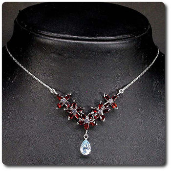 COLLIER GRENAT & TOPAZE BLEU