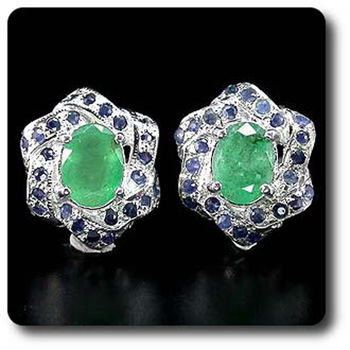 BOUCLES D'OREILLE EMERAUDE & SAPHIR