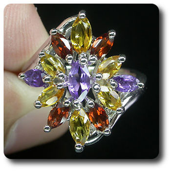 AMETHYST, GARNET & CITRINE RING