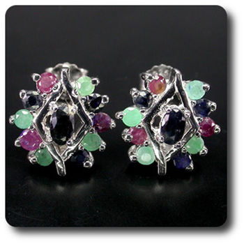 EMERALD RUBY & SAPPHIRE EARRINGS
