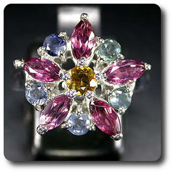 GARNET, SAPPHIRE & CITRINE RING