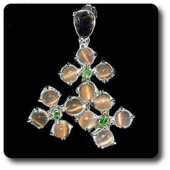 PENDENTIF PIERRE DE LUNE & GRENAT TSAVORITE