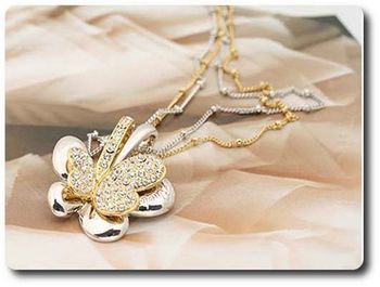 Double Chain Rhinestone Bowknot Necklace