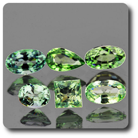 1.94 CT.  6 pcs. GREEN SAPPHIRE . VVS1