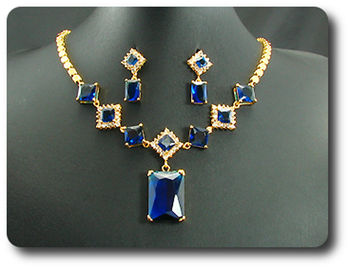 12x28~8mm Blue Sapphire Necklace Earrings Set