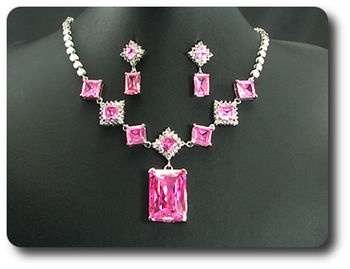 12x28~8mm Pink Sapphire Necklace Earrings Set
