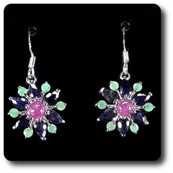 BOUCLES D'OREILLE EMERAUDE RUBIS SAPHIR