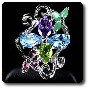 AMETHYST, GARNET, TOPAZ & EMERALD RING