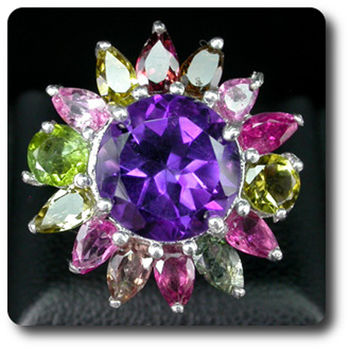 AMETHYST & MULTICOLOR TOURMALINE RING