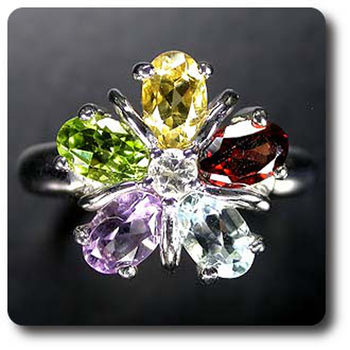BAGUE AMETHYSTE GRENAT PERIDOT CITRINE TOPAZE