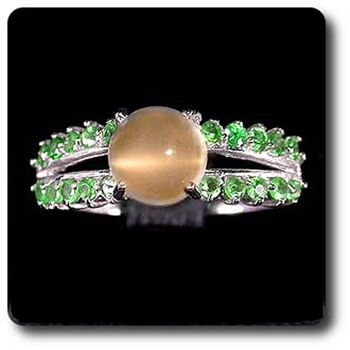 MOONSTONE CATS EYE & TSAVORITE GARNET RING