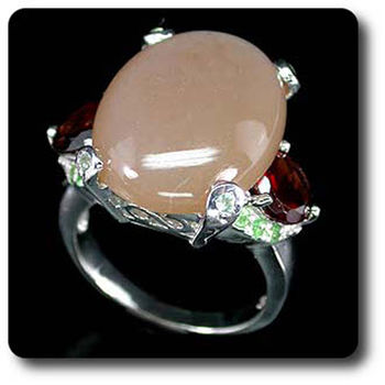 MOONSTONE GARNET SAPPHIRE & TSAVORITE GARNET RING