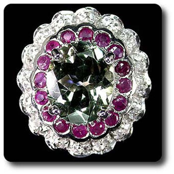 GREEN AMETHYST,RED RUBY,WHITE SAPPHIRE  RING