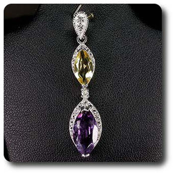 PENDENTIF AMETHYSTE CITRINE & TOPAZE BLANCHE