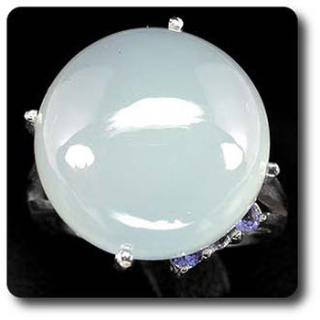 BLUE DYED CHALCEDONY & TANZANITE RING