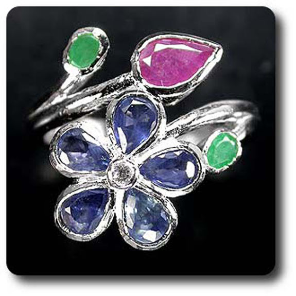 EMERALD, RUBY & SAPPHIRE RING