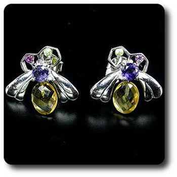 CITRINE, IOLITE, PERIDOT & RHODOLITE GARNET EARRINGS