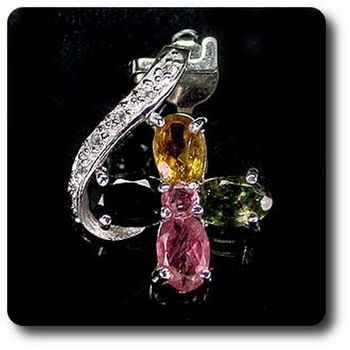 PENDENTIF TOURMALINE MULTICOLORES & TOPAZE BLANCHE