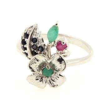 SAPPHIRE, EMERALD & RUBY RING