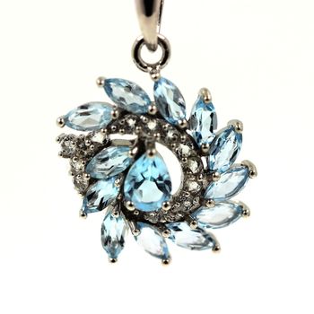 PENDENTIF TOPAZE BLEU & TOPAZE BLANCHE